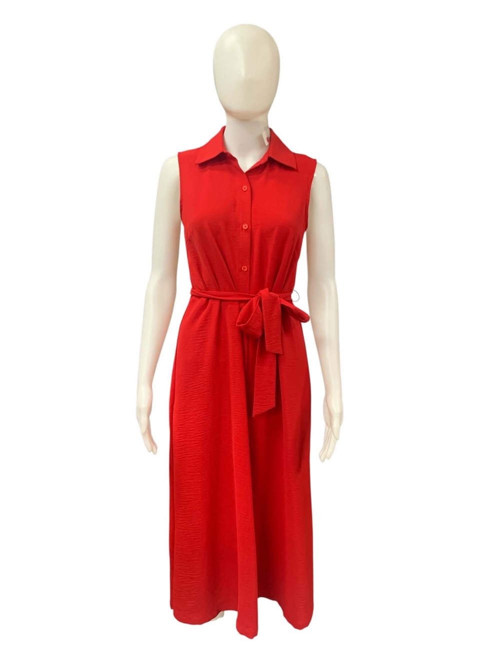 Reitmans NWT Sleeveless Red Maxi Shirt Dress with Tie Waist Size XS